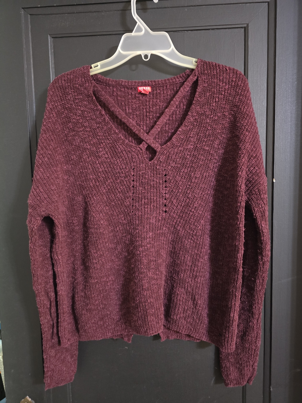 Women’s Crisscross V-Neck Sweater in Burgundy - Guess